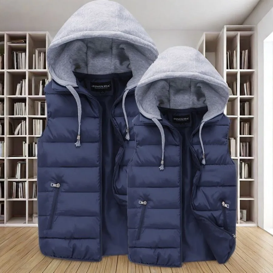 

Мужской жилет с хлопковой подкладкой, осенне-зимняя теплая куртка без рукавов с капюшоном, мужское повседневное пальто, водонепроницаемая мужская одежда для предотвращения холода
