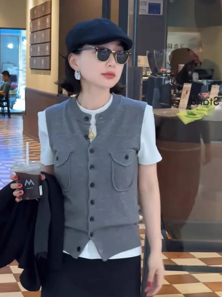 

Удобный мягкий вязаный жилет для женщин: модный, легкий, роскошный, универсальный топ для ранней осени, новинка, стройнящий силуэт