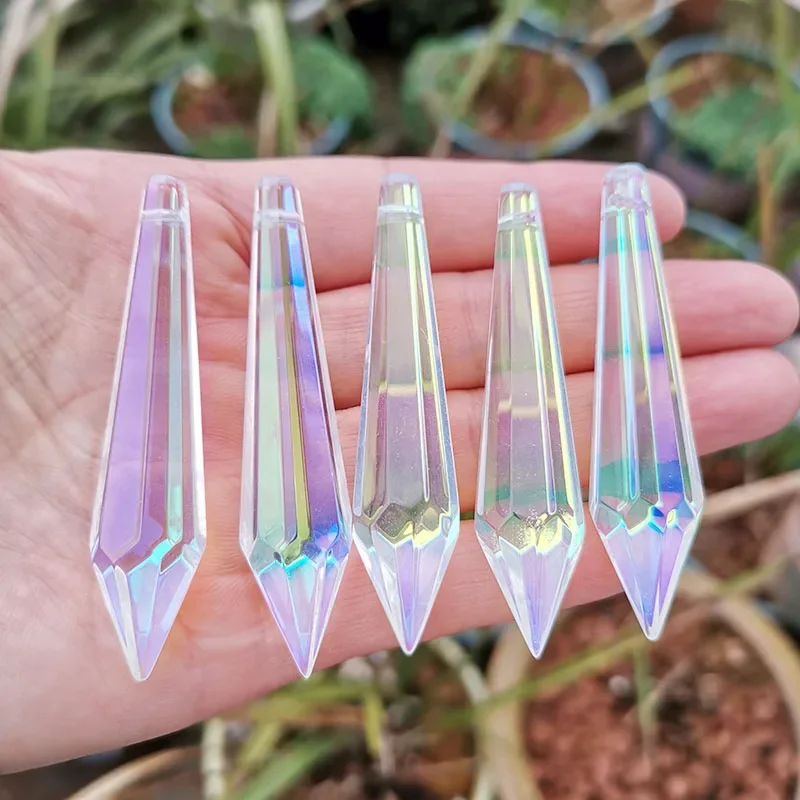 5pcs 65mm Icicle Drops Crystal Prism Chandelier Parts Rainbow Hanging Suncatcher Glass Pendant Lighting Beads Chain Garland