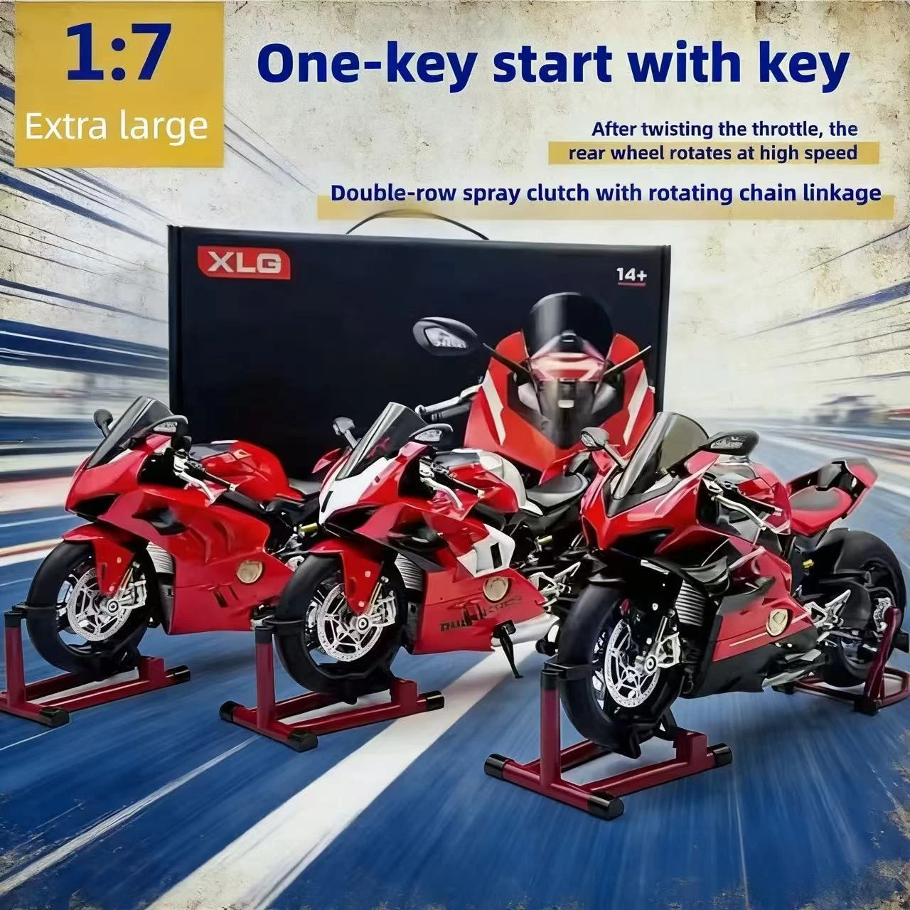 

Спрей 1:7 Ducati V4S гоночный мотоцикл, литая под давлением модель автомобиля, звук и свет, динамические украшения, коллекция украшений, хобби для мальчика