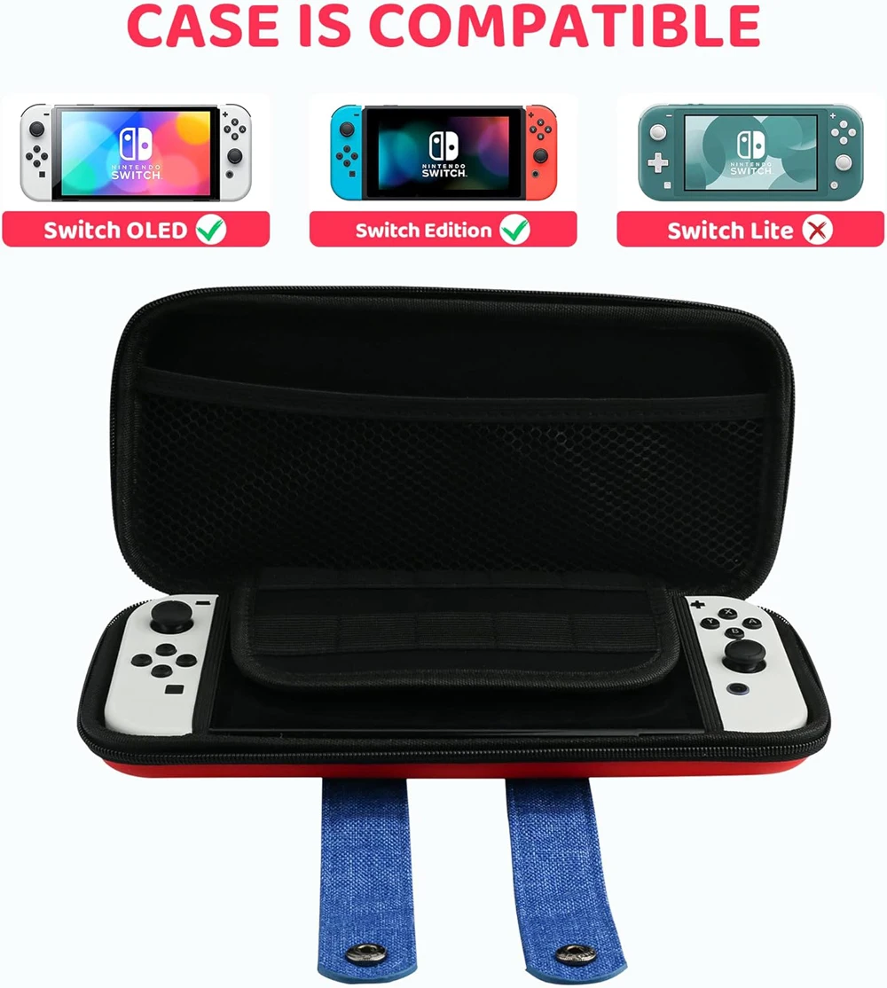 EVA-Aufbewahrungsschalter-Hülle, kompatibel mit Nintendo Switch/OLED, niedliche tragbare Switch-Tragetasche mit 10 Spielhaltern für Mario – Detail 22