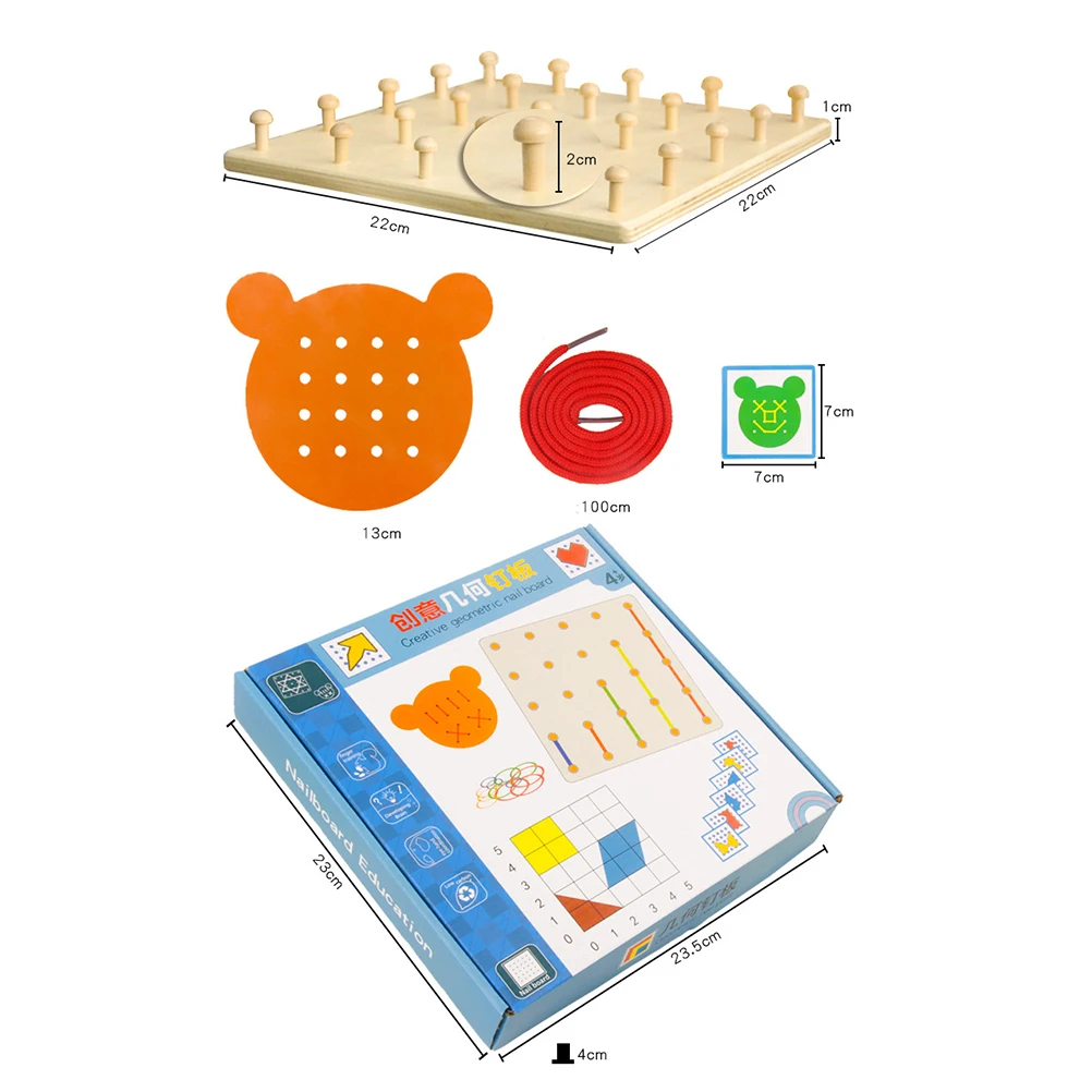 

Wooden Geometric Panel Toy Puzzle Board Educational Tool Kids Preschool Learning Mathematics Geometry Rubber Band Creativity