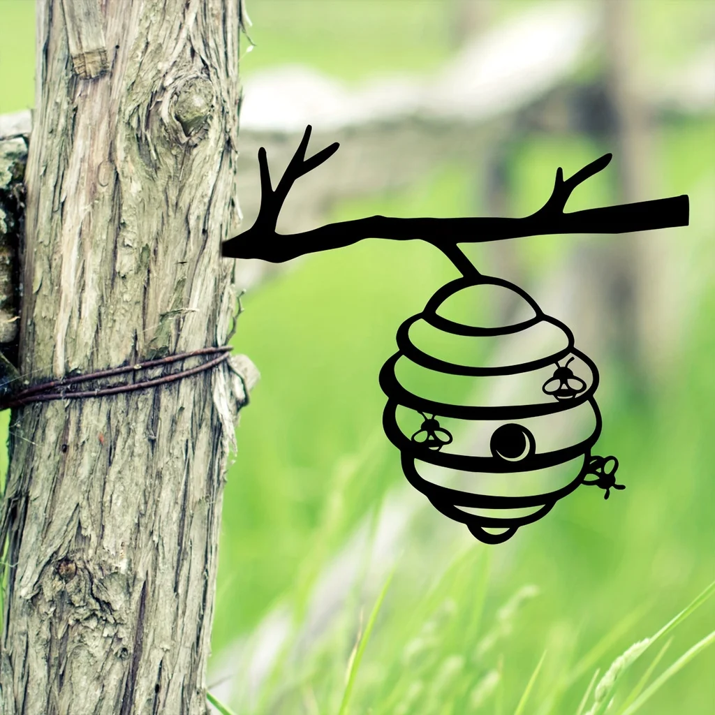 Add a Magical Touch to Your Garden with this Metal Bee Hive Stake Branch Goblin Silhouette Iron Art Decor for Garden Party Decor