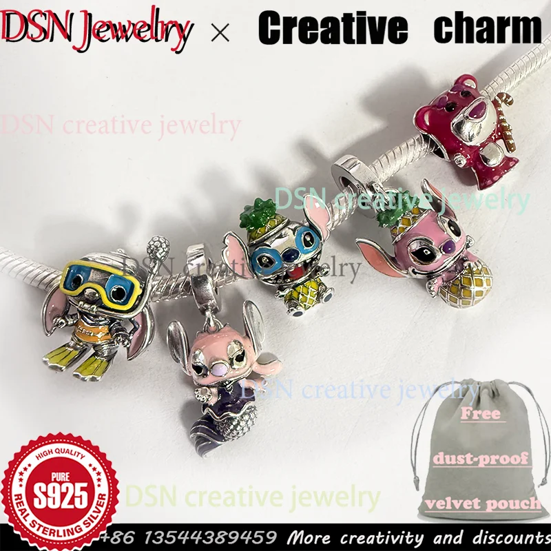 

DSN Jewelry S925 Silver Cartoon Dolls Strawberry Bear Charm beads for Pan Bracelet Necklace Designer Jewelry Gift DIY charms