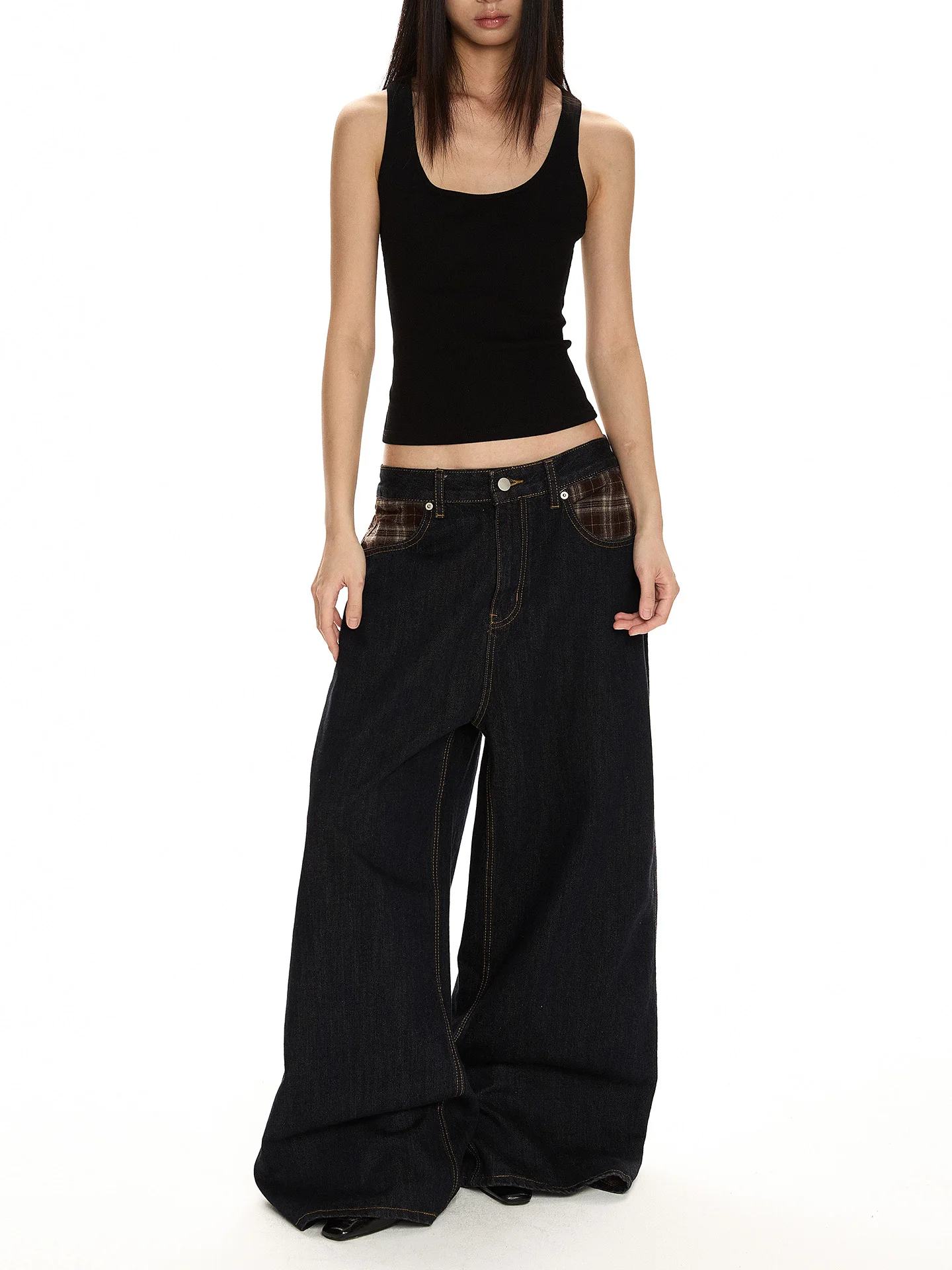 

Американские ретро-джинсы в клетку с широкими штанинами, свободного прямого кроя, молодежные, популярные, с завышенной талией