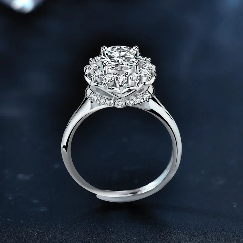 ผู้หญิง Moissanite แหวนเพชร 1 กะรัต 18K ทองรอบกระเป๋าแหวน PT950 ผู้หญิงงานแต่งงานของขวัญเปิดเครื่องประดับแฟชั่น