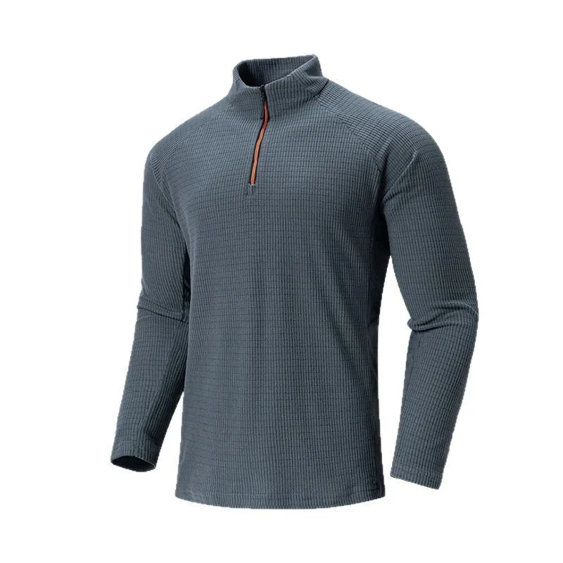 

Уличная деловая мужская осенняя модная повседневная городская футболка с воротником-стойкой и полумолнией с длинными рукавами и внутренним топом