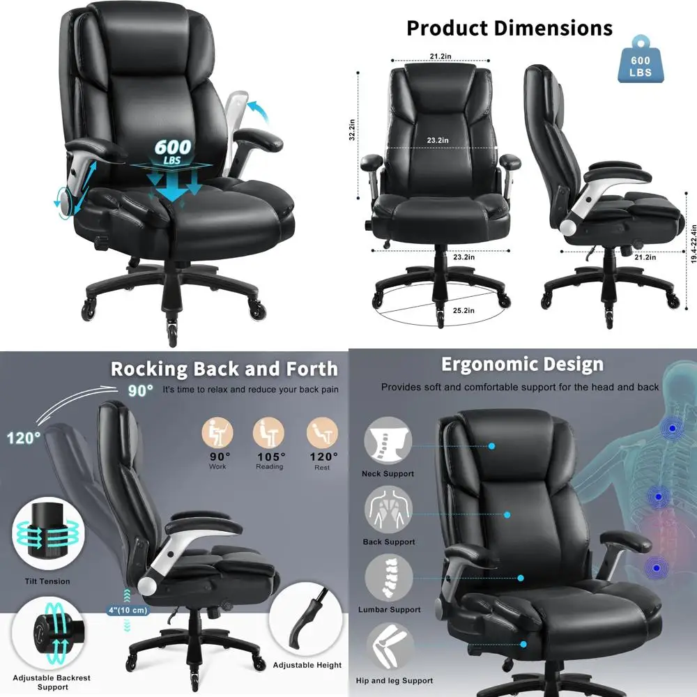 Wytrzymałe skórzane krzesło biurowe z wysokim oparciem dla osób o dużym wzroście, udźwig 272 kg, regulowane krzesło biurowe dla menedżerów