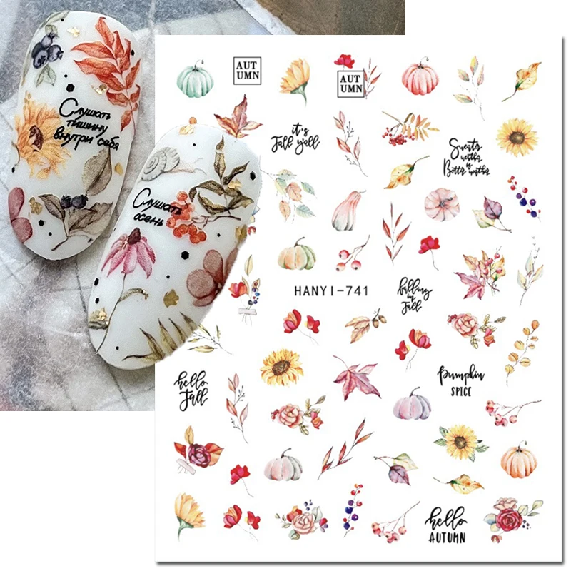 

3d Nail Art Decals Autumn Sunflowers Pumpkin Dry Leaves Flowers Adhesive Sliders Stickers For Nail Manicures Tips Beauty