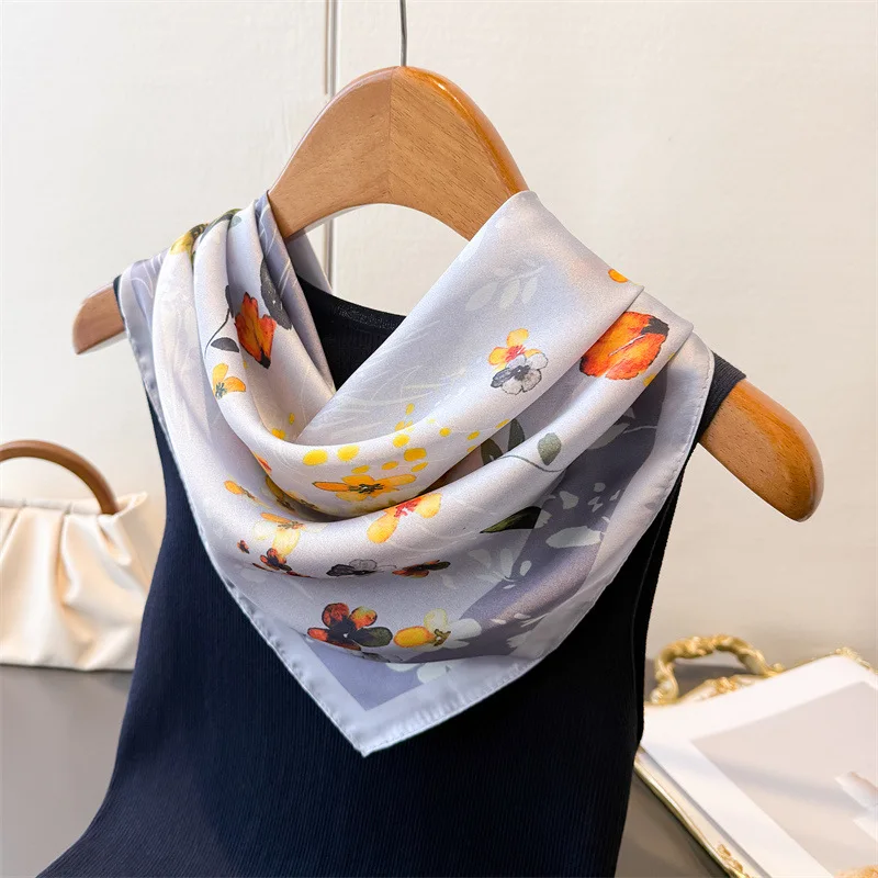 

Neckerchief Female Luxury Square Scarf for Women Silk Feeling Shawl Satin Hijab Fashion Wraps Hair Bands Ribbon Headband Bandann