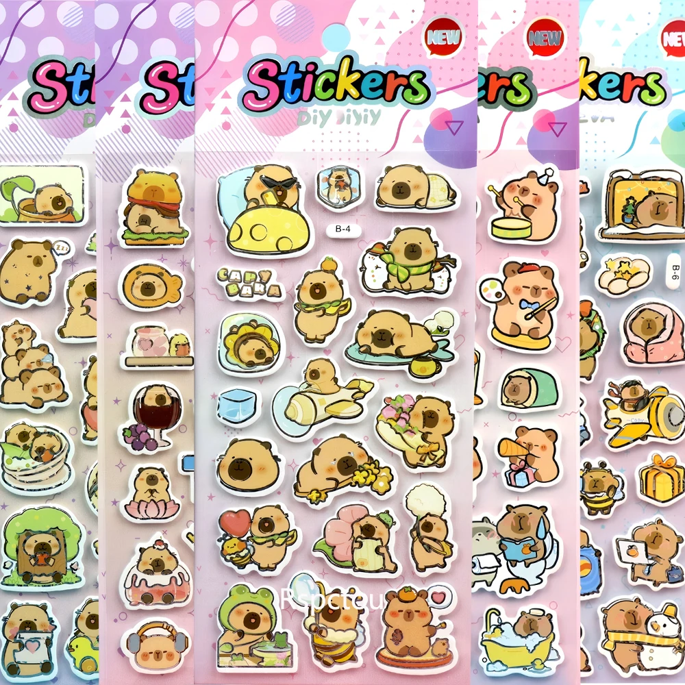 

4pcs Funny Capybara Three-Dimensional Relief Stickers Cute Animal Decoration Decals for Laptop Phone DIY Handmade Sticker Gift