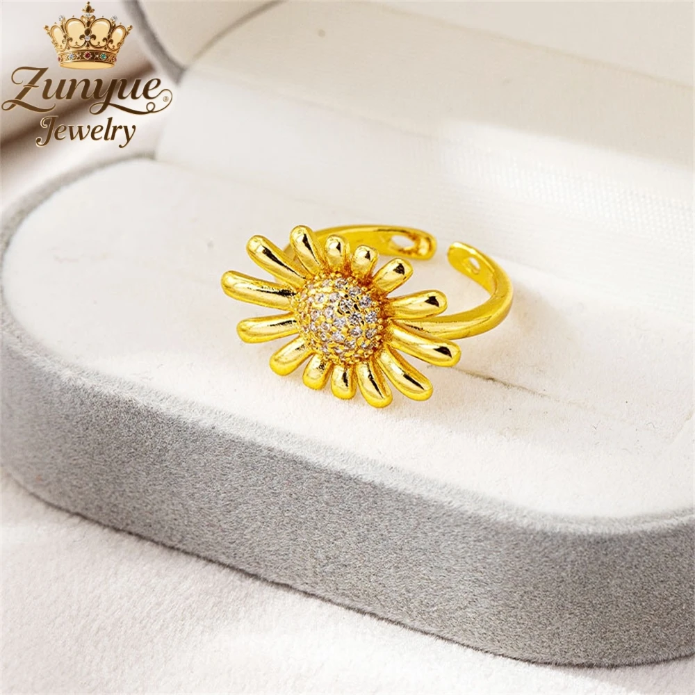 

High-End Sand Gold Sunflower Ring Luxury Quality Jewelry Gift Handicraft Best Selling Fashion Jewelry Exquisite Elegant Popular