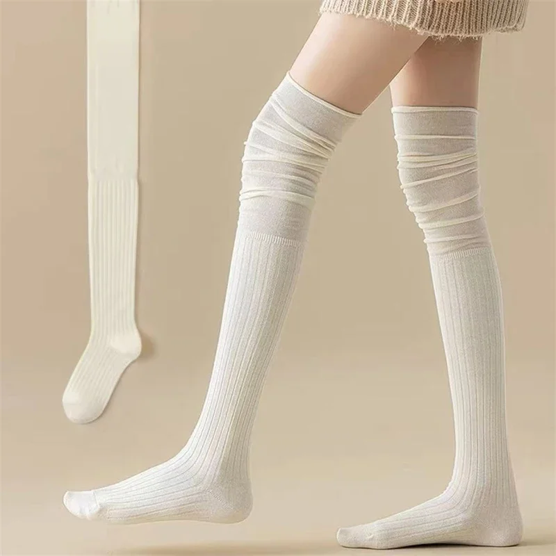 Knee High Socks Thin Long Stacked Socks Women's High Solid Colour Patchwork Socks High Elasticity Stockings