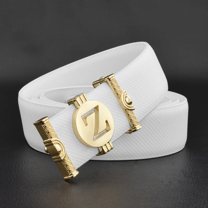 

White Z Fashion Letter Buckle Belt Men's Personality High Quality Belt Men's Gold Buckle Luxury Strap Leather Ceinture Homme