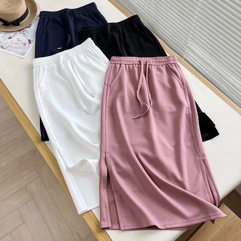 Falda larga cómoda de cintura alta para mujer, falda larga dividida con capa de aire Modal, holgada, elástica, de cuatro lados, informal, para otoño