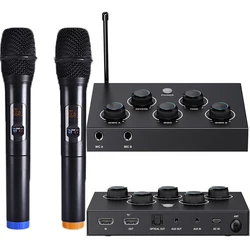 HD Karaoke Microphone Mixer Wireless Receiver System for Smart TV PC Amplifier Speaker with Power Adapter Optical Audio Cables