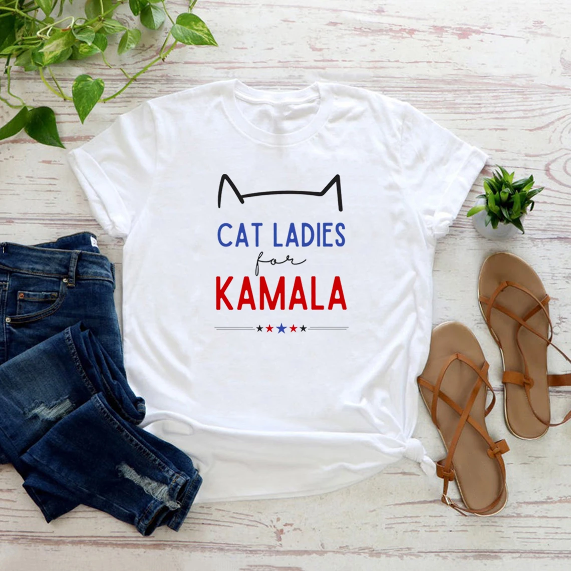 Cat Ladies for Kamala T Shirt Kamala Harris 2024 President T Shirts Short Sleeve Women Tshirts Kamala Rally Tee Streetwear Tops