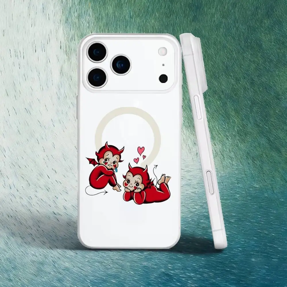 귀여운 K-Kewpie 천사 폰 케이스 아이폰 17,16,15,14,13,12,X,XS,Pro,Max,Plus,E,Air,Mini용 마그세이프 자석 프로스트 클리어