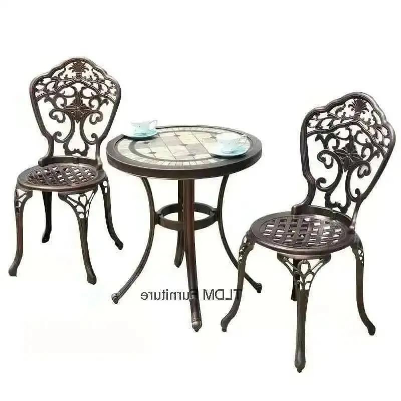 Cast Outdoor Aluminum Tables and Chairs Set Courtyard Garden Urniture Terrace Combination Leisure Metal Round Patio Table p c