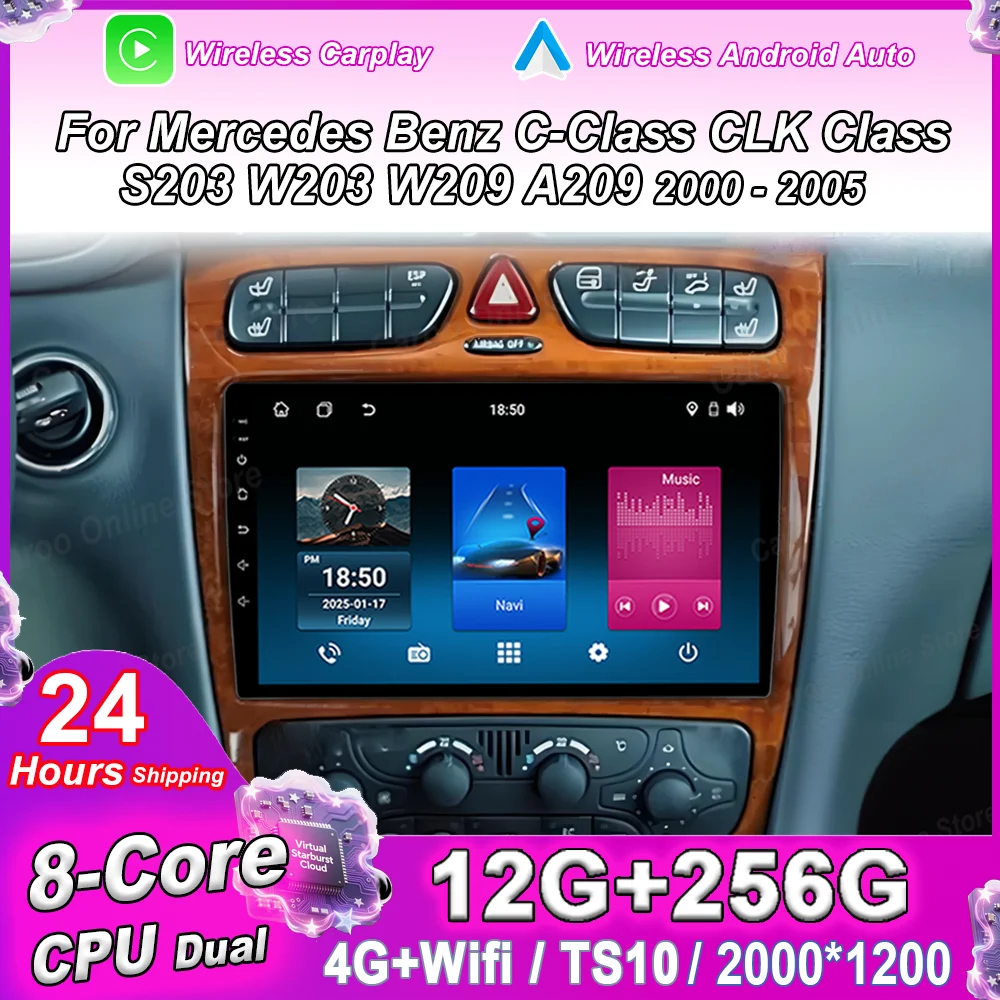 

Android 15 CarPlay For Mercedes Benz C-Class CLK Class S203 W203 W209 A209 2000 -2005 Auto GPS Navigation Touch Screen WIFI 5G