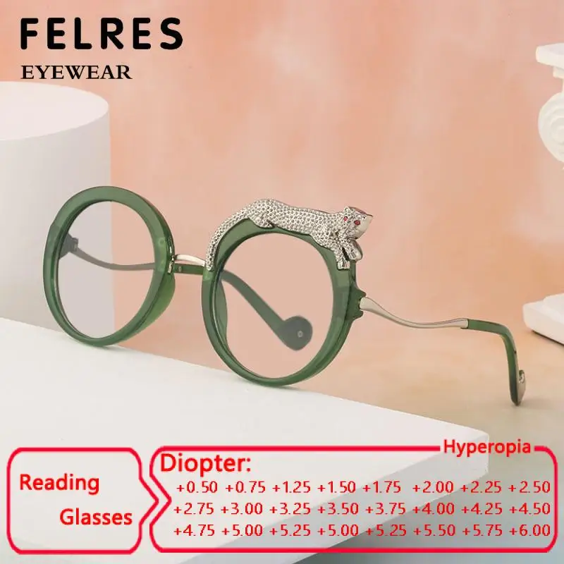 

Round Clear Green Glasses Frames Men Blue Light Filter Panther Eyeglasses Women Brand Designer Overszied Reading Glasses FELRES