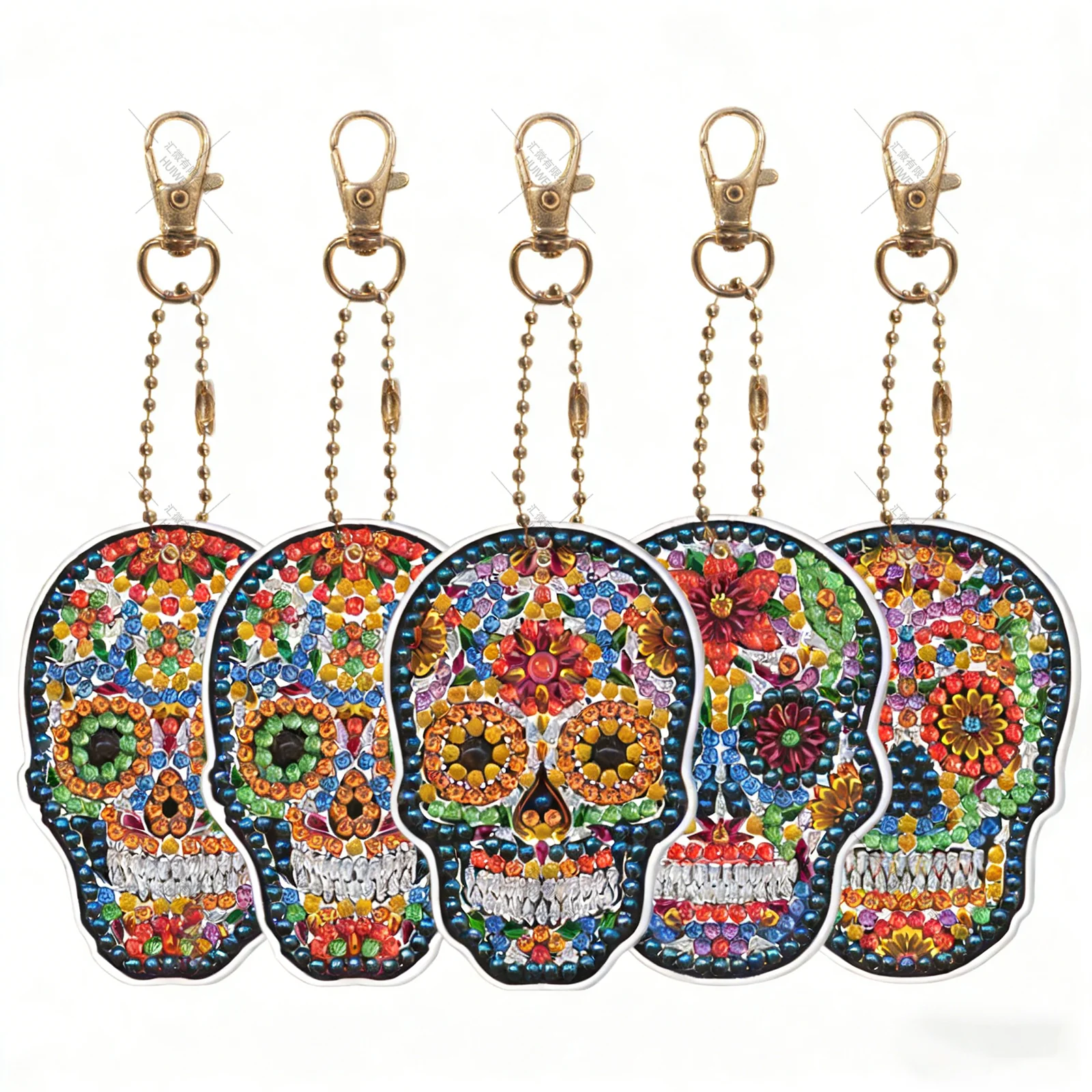 

Hot Selling DIY Diamond Painting Skull Keychains Day of the Dead Style Punk Style Rhinestone Art Craft Bag Charms for Gift