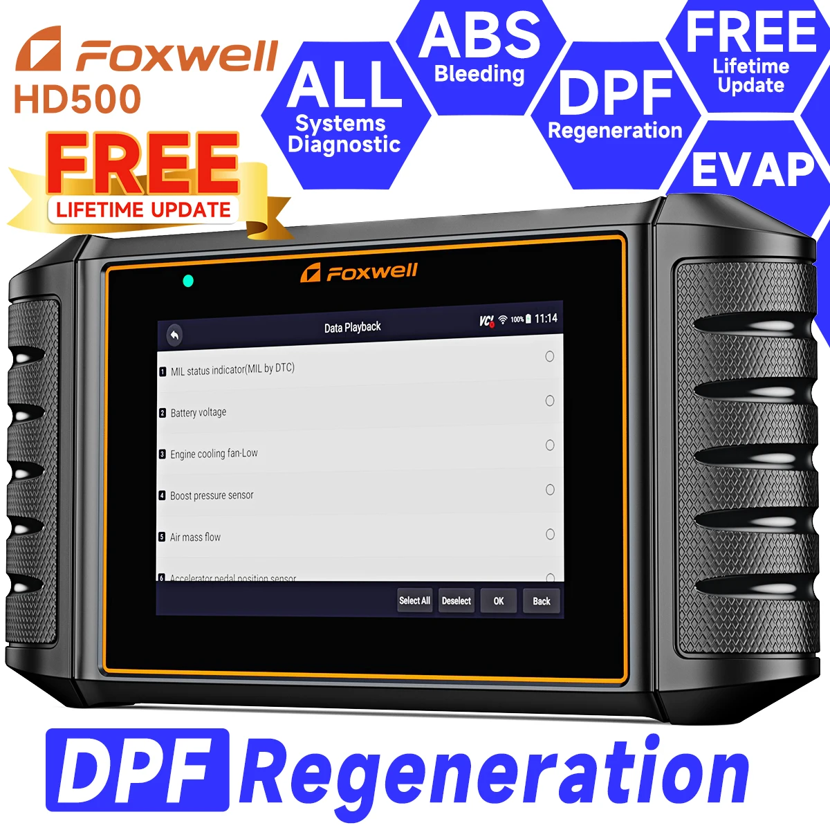 

FOXWELL HD500 Heavy Duty Truck Scanner DPF Regeneration Speed Limit Setting ABS Bleeding OBD2 Scanner for Truck Lifetime Free
