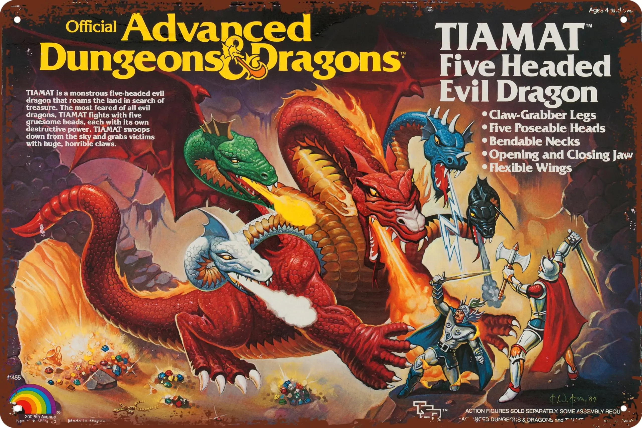 Dungeons Dragons LJN Vintage Tiamat Dragon Metal Tin Sign 8