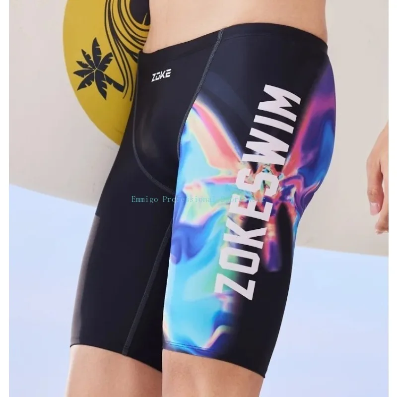 

ZOKE Men's Professional Quick-Dry Swim Trunks Chlorine Resistant Training & Competition Swimwear with Printed Design