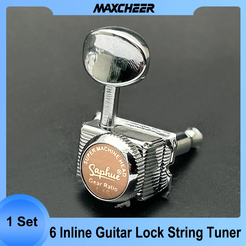 SAPHUE 6 Inline Guitar Lock String Tuners 1:15 Vintage Machine Heads for ST TL Style Electric Guitar, Folk or Acoustic Guitar