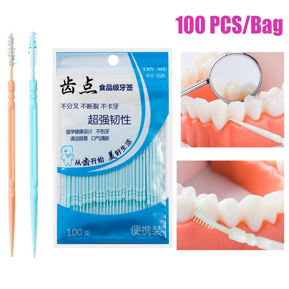 100/200Pcs Interdental Brush Double-Head Brush For Teeth Cleaning Toothpick Oral Care Tool Toothpick Dental Floss Between Teeth