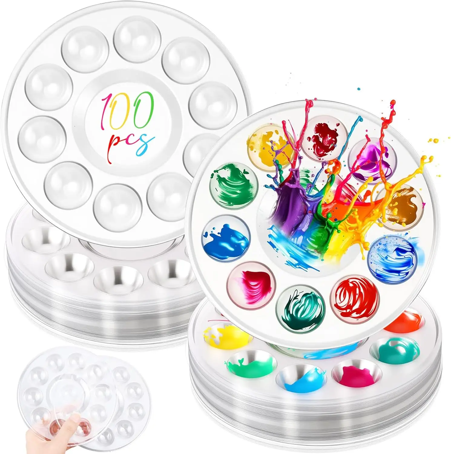 100 Pcs Paint Tray Palettes 5.5 in Clear Disposable Round Plastic Paint Palette Bulk Watercolor Craft Supplies for Art C