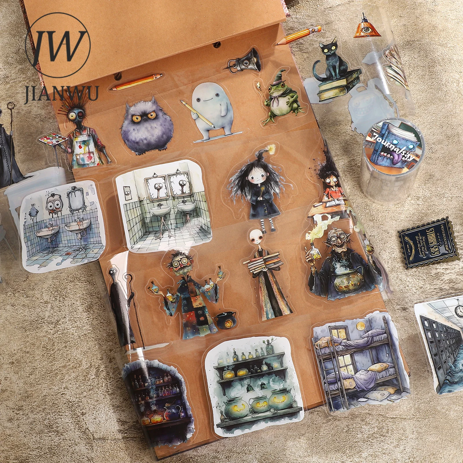JIANWU 80mm*312cm Vintage Weird School Character Landscape Material Collage Scrapbooking PET Tape Creative Journal Stationery
