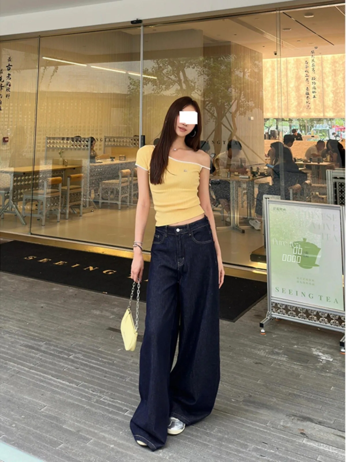 

Deep Blue Wide Leg Denim Pants Women's High Waist Extended Length 80 Super Long Version Spring Autumn New Sle Loose Fit