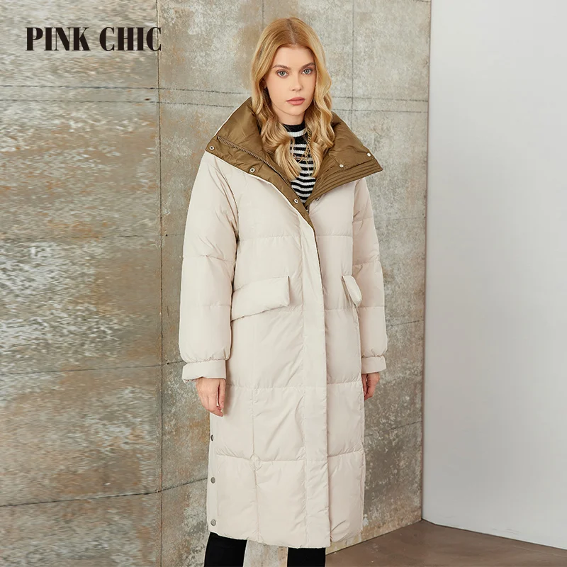 PINK CHIC 2023 New Winter Coat Parka Women High Quality Beige Warm Lace up Hooded short version Down Jackets Female W8240