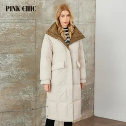 PINK CHIC 2023 New Winter Coat Parka Women  High Quality Beige Warm Lace up Hooded short version Down Jackets Female W8240