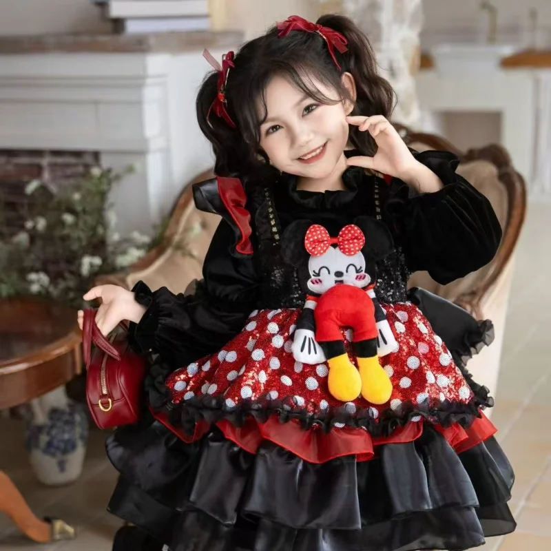 

Autumn Girl Lolita Kids Velvet Dress Halloween Cosplay Princess Dress Christmas Costume Dresses Birthday Party Skirt Child Gift