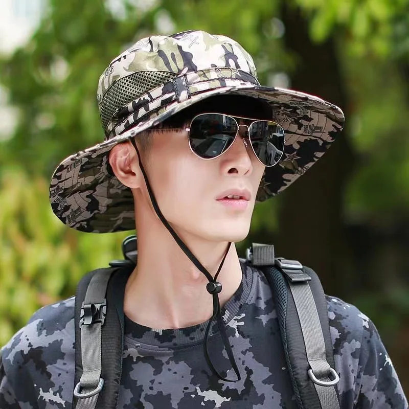 Men's Sun Hats Camouflage Color Hats Sun Protection Large Brim Folding Hats Summer Outdoor Fishing Travel Hats 햇빛차단 모자