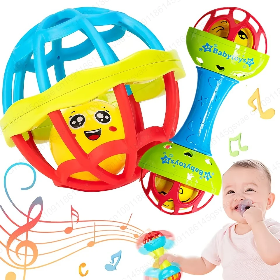 2 pçs chocalhos do bebê 0 12 meses brinquedos educativos do bebê shaker grab spin conjunto sensorial educacional presente recém-nascido para crianças meninos meninas
