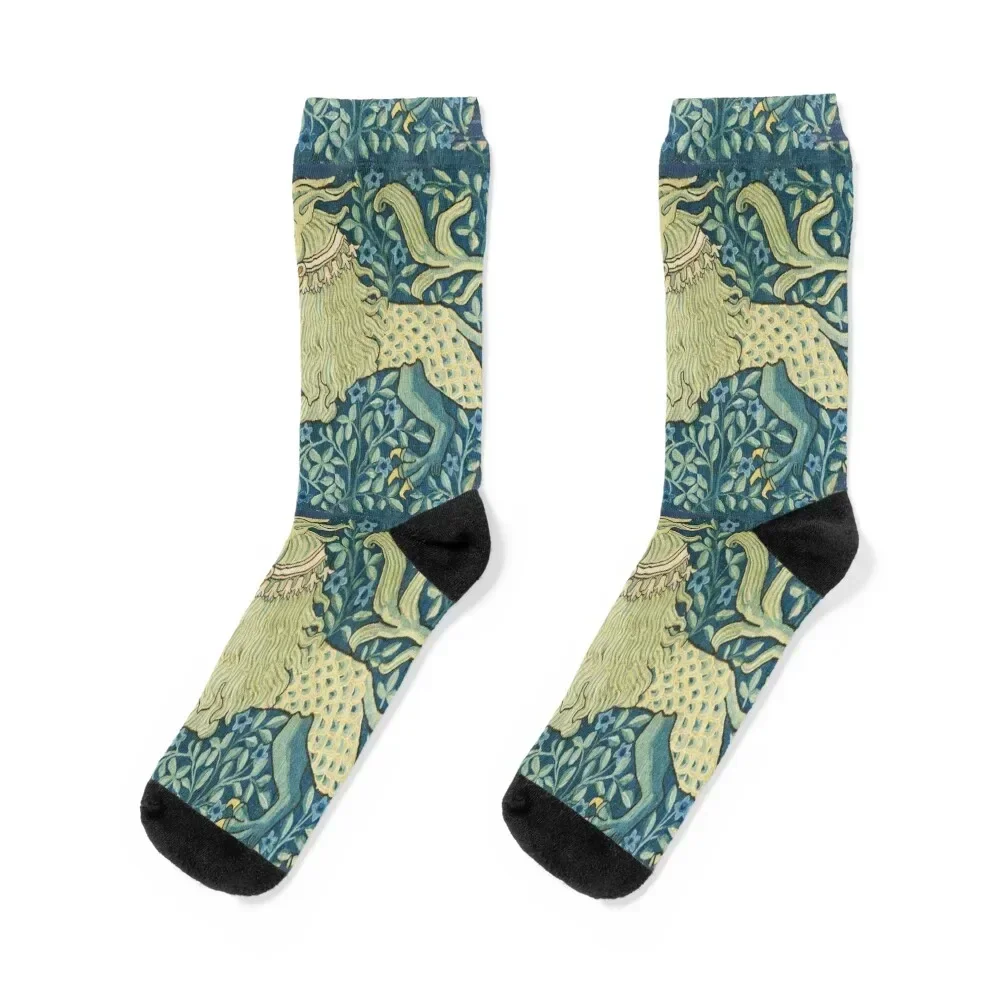 MEDIEVAL BESTIARY Lion Like Beast in Blue Flowers, Socks aesthetic Stockings man heated cool Socks Ladies Men's