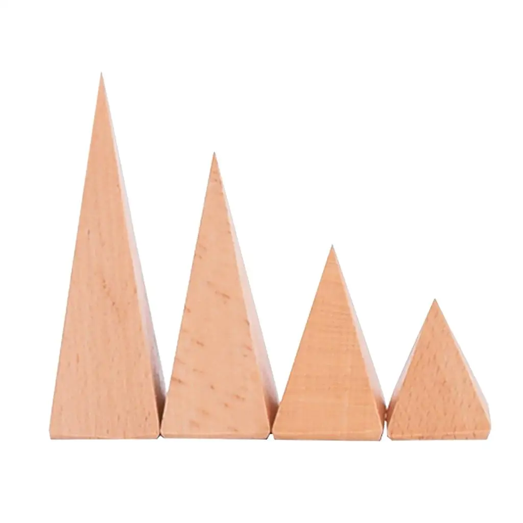 4pcs Unfinish Wooden Natural Pyramid Geometric Display Ring Display Rack