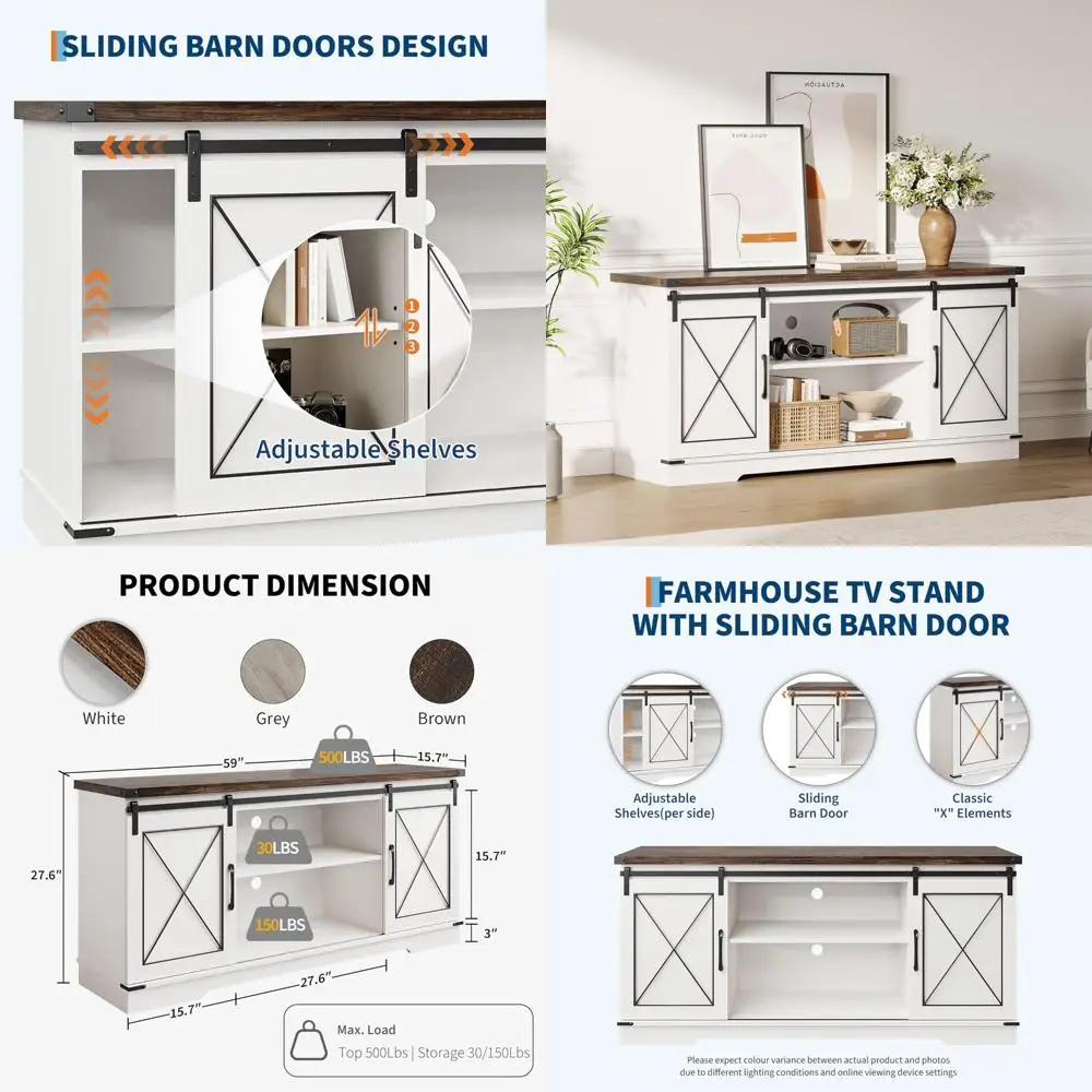 Farmhouse Style TV Stand Entertainment Center for 65 TVs with Sliding Barn Door, Media Storage Console