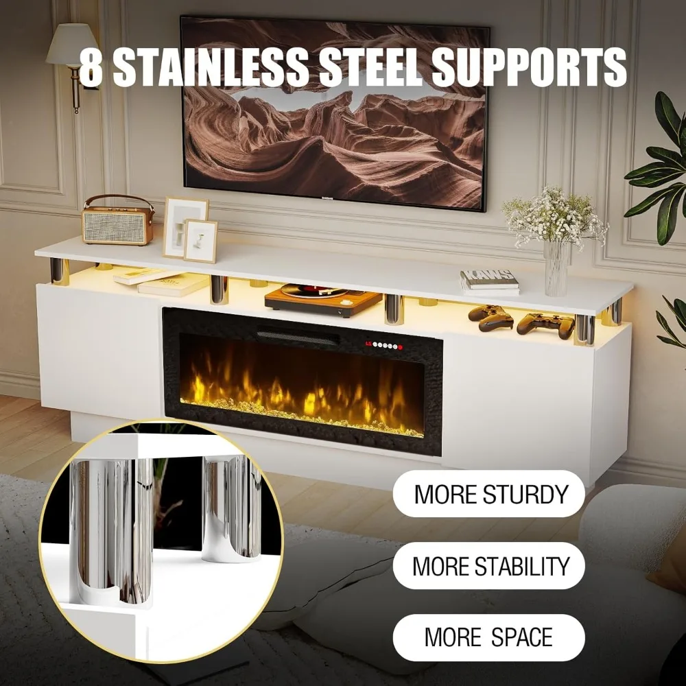 70" Modern Fireplace TV Stand with 36" Electric Fireplace for TVs Up to 80 inch, Luxury LED Light Entertainment Center with High image 4
