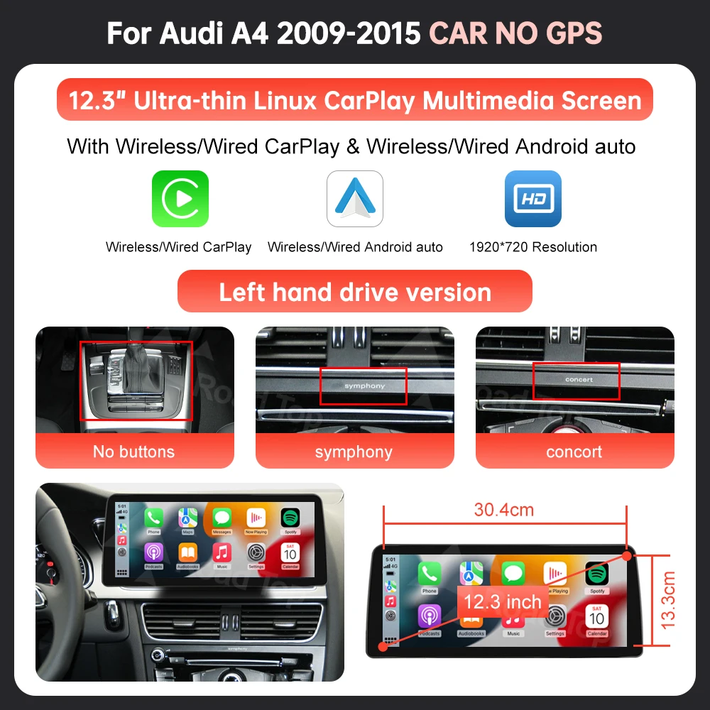 8,9 ''12,3'' Touchscreen Auto Multimedia Display Für Audi A4 S4 B8 2008-2016 Mit Drahtlose Carplay Andriod auto Airplay Autolink