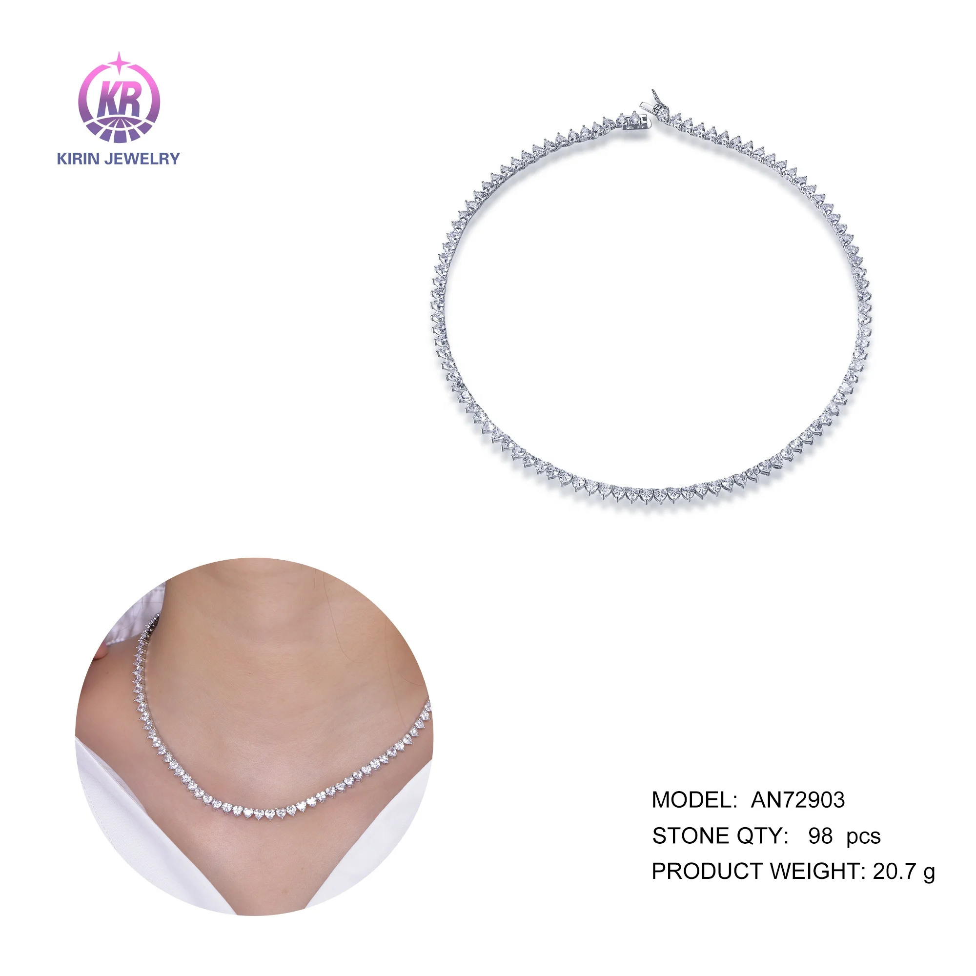 Kirin Silver Jewelry Factory 5a Cz Tennis Chain 925 Sterling Silver 3mm 4mm Necklace 16 Inch Tennis Chain Necklace