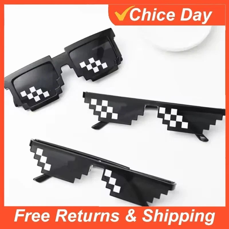 Mosaik Sonnenbrille Coole Party Vintage Shades Brillen für Männer Pixelierte Sonnenbrille Schwarz Lustige Frauen Brille Amagi