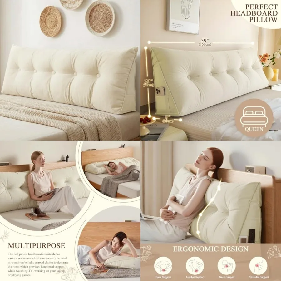 

Headboard Pillow, Large Triangular Wedge Headboard Pillow for Reading and Resting, Backrest Positioning Support Pillow with Rem