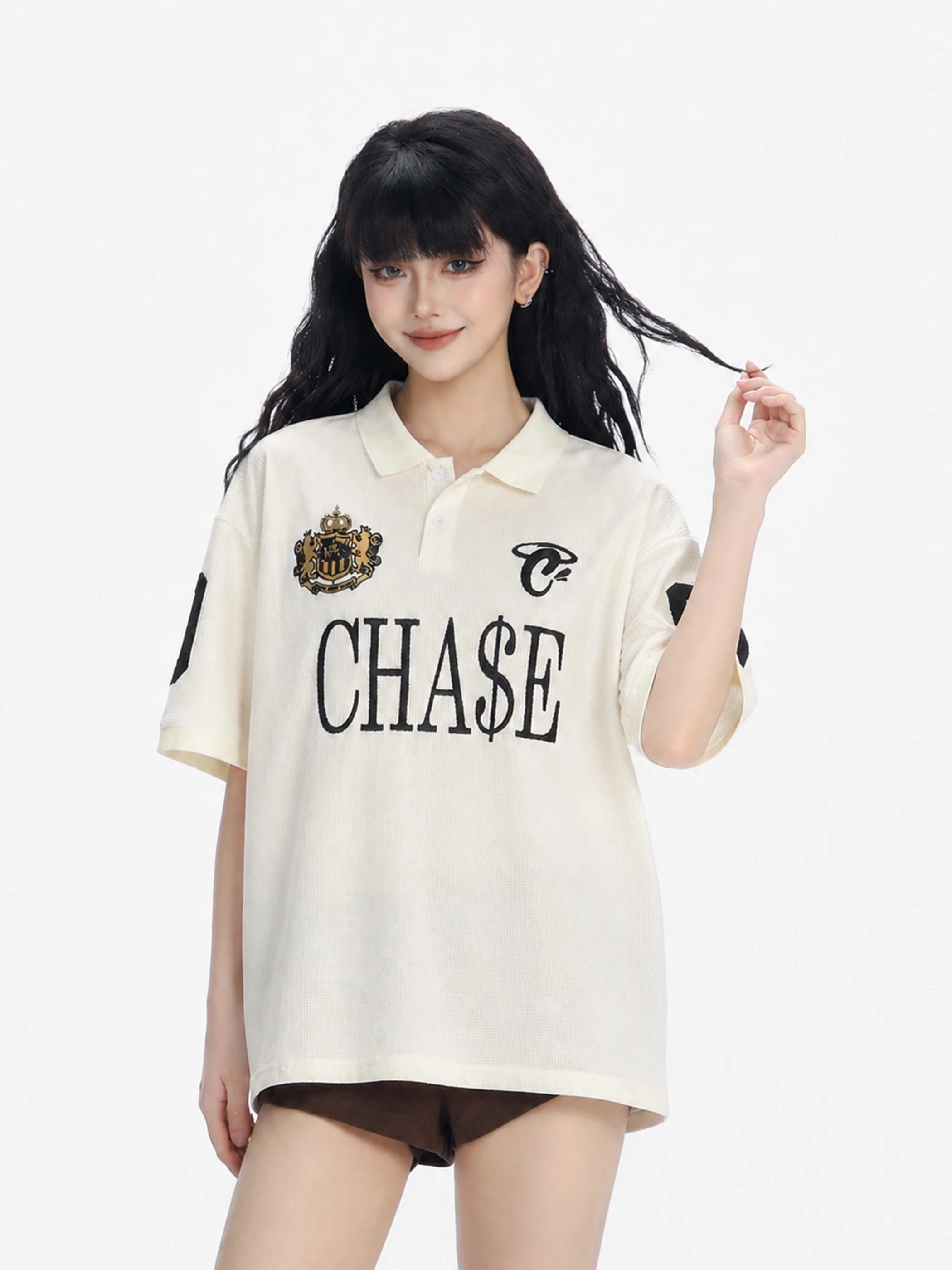 

Captain Beer American Street Style Short Sleeve T-Shirt Women's Loose Slimming Neutral Cotton Polyester Blend Summer Top