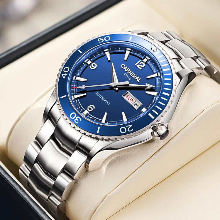 

I&W Мужские автоматические часы Роскошные часы Механические наручные часы 50 м Водонепроницаемые светящиеся сапфировые часы Военный стальной ремешок Дата недели