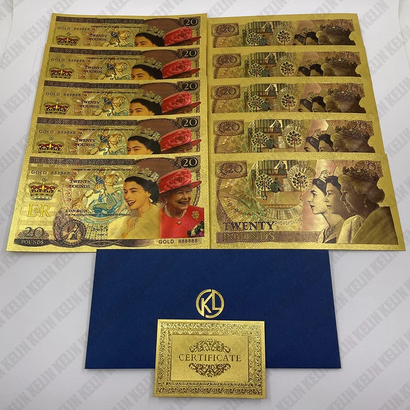 Beautiful 5 Designs Queen Elizabeth II Gold Banknotes GBP UK Twenty Pound Souvenir Gifts England Queen Collectibles